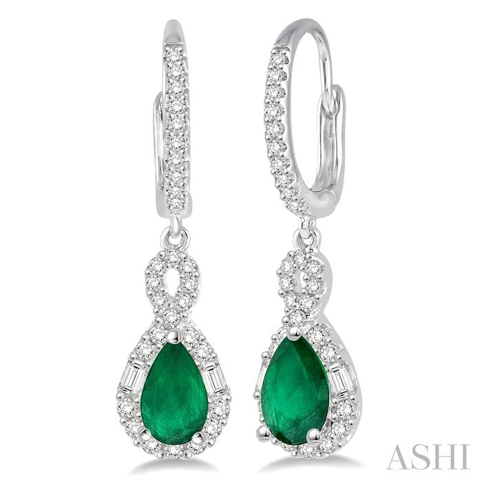 ASHI Pear Shape Gemstone & Halo Diamond Earrings 58533PPFHEREMWG