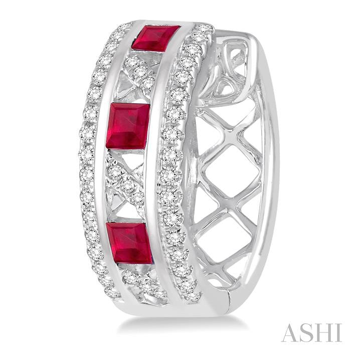 ASHI Princess Shape Gemstone & Diamond Hoop Earrings 58545PPFHERRBWG