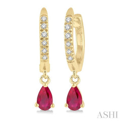 ASHI Pear Shape Gemstone & Petite Diamond Huggie Fashion Earrings 58638PPTSERRBYG