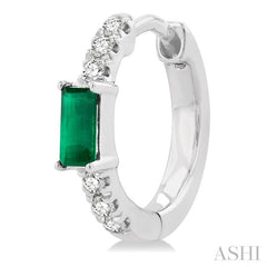 ASHI Emerald Shape Gemstone & Petite Diamond Huggie Fashion Earrings 58668PPTSEREMWG