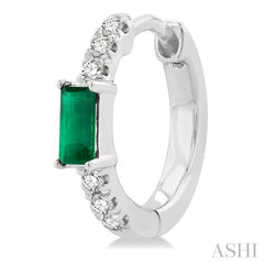 ASHI Emerald Shape Gemstone & Petite Diamond Huggie Fashion Earrings 58668PPTSEREMWG