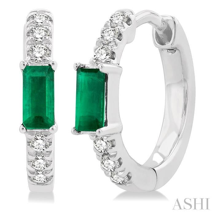 ASHI Emerald Shape Gemstone & Petite Diamond Huggie Fashion Earrings 58668PPTSEREMWG