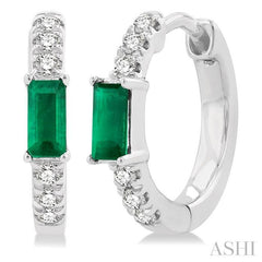 ASHI Emerald Shape Gemstone & Petite Diamond Huggie Fashion Earrings 58668PPTSEREMWG