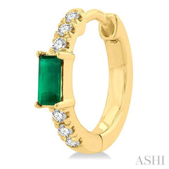 ASHI Emerald Shape Gemstone & Petite Diamond Huggie Fashion Earrings 58668PPTSEREMYG
