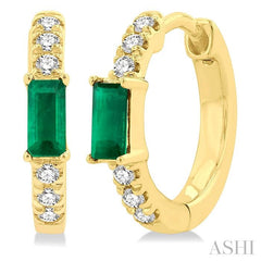 ASHI Emerald Shape Gemstone & Petite Diamond Huggie Fashion Earrings 58668PPTSEREMYG