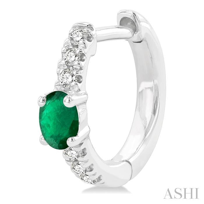ASHI Oval Shape Gemstone & Petite Diamond Huggie Fashion Earrings 58678PPTSEREMWG
