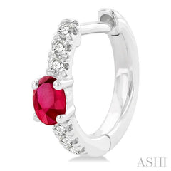 ASHI Oval Shape Gemstone & Petite Diamond Huggie Fashion Earrings 58678PPTSERRBWG
