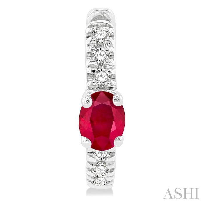 ASHI Oval Shape Gemstone & Petite Diamond Huggie Fashion Earrings 58678PPTSERRBWG