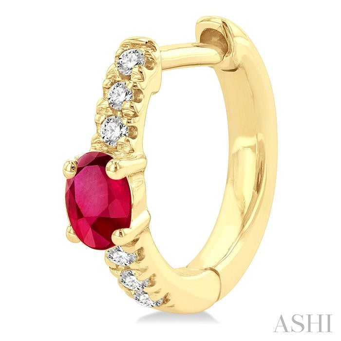 ASHI Oval Shape Gemstone & Petite Diamond Huggie Fashion Earrings 58678PPTSERRBYG