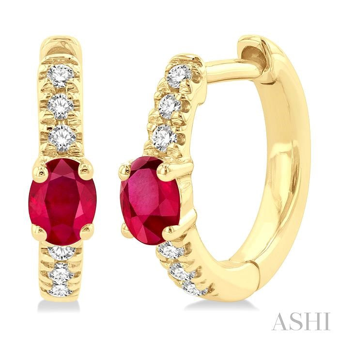ASHI Oval Shape Gemstone & Petite Diamond Huggie Fashion Earrings 58678PPTSERRBYG