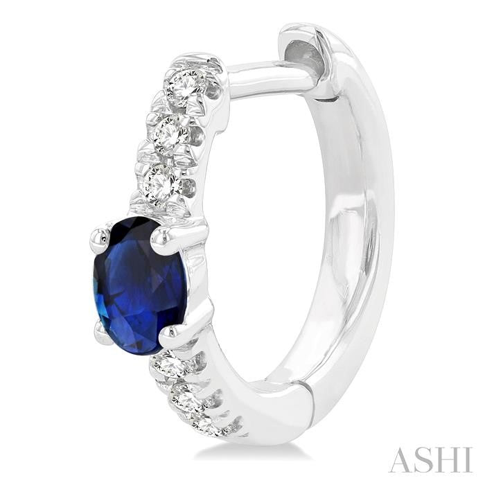 ASHI Oval Shape Gemstone & Petite Diamond Huggie Fashion Earrings 58678PPTSERSPWG
