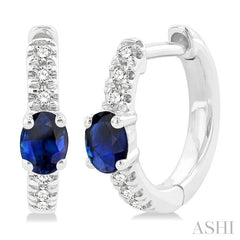ASHI Oval Shape Gemstone & Petite Diamond Huggie Fashion Earrings 58678PPTSERSPWG