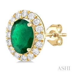 ASHI Oval Shape Gemstone & Halo Diamond Earrings 58696PPFGEREMYG-OV