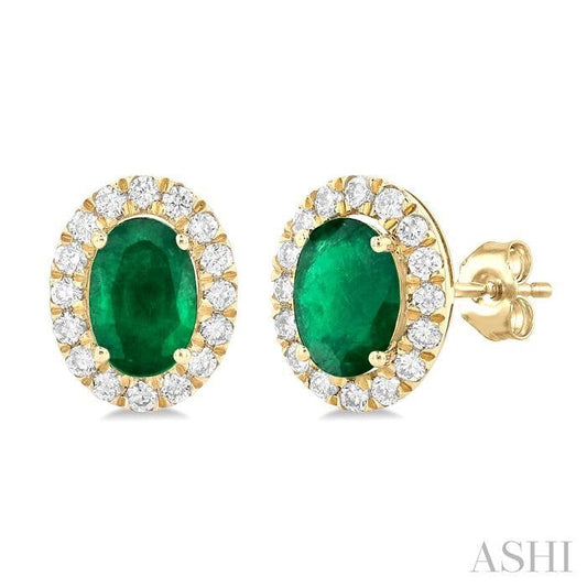 ASHI Oval Shape Gemstone & Halo Diamond Earrings 58696PPFGEREMYG-OV