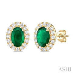 ASHI Oval Shape Gemstone & Halo Diamond Earrings 58696PPFGEREMYG-OV