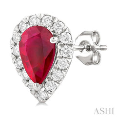 ASHI Pear Shape Gemstone & Halo Diamond Earrings 58696PPFGERRBWG-PR