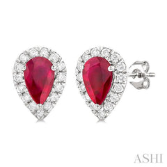 ASHI Pear Shape Gemstone & Halo Diamond Earrings 58696PPFGERRBWG-PR