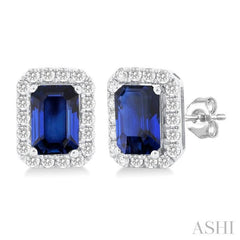 ASHI Emerald Shape Gemstone & Halo Diamond Earrings 58696PPFGERSPWG-OC