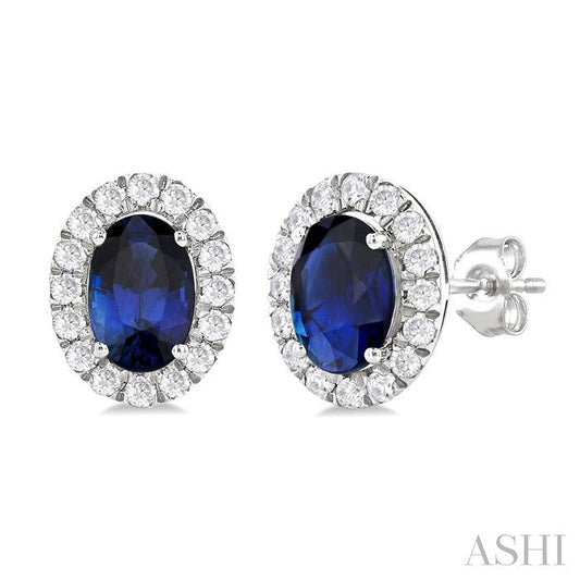 ASHI Oval Shape Gemstone & Halo Diamond Earrings 58696PPFGERSPWG-OV