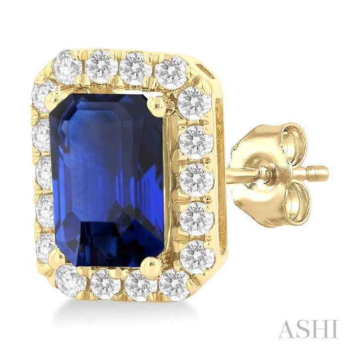 ASHI Emerald Shape Gemstone & Halo Diamond Earrings 58696PPFGERSPYG-OC