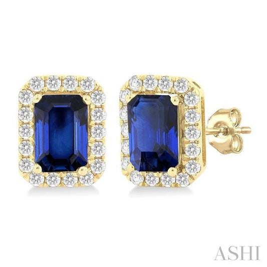 ASHI Emerald Shape Gemstone & Halo Diamond Earrings 58696PPFGERSPYG-OC