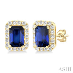 ASHI Emerald Shape Gemstone & Halo Diamond Earrings 58696PPFGERSPYG-OC