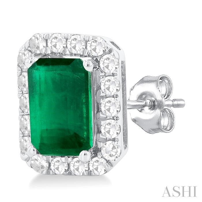 ASHI Emerald Shape Gemstone & Halo Diamond Earrings 58696PPTGEREMWG-OC