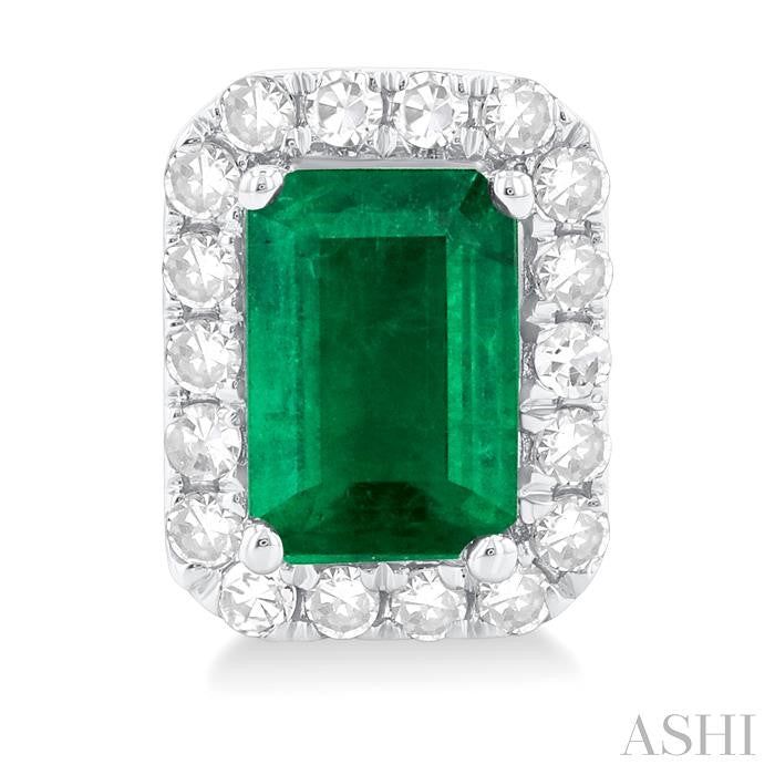 ASHI Emerald Shape Gemstone & Halo Diamond Earrings 58696PPTGEREMWG-OC