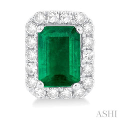 ASHI Emerald Shape Gemstone & Halo Diamond Earrings 58696PPTGEREMWG-OC