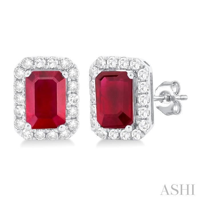 ASHI Emerald Shape Gemstone & Halo Diamond Earrings 58696PPTGERRBWG-OC