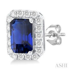 ASHI Emerald Shape Gemstone & Halo Diamond Earrings 58696PPTGERSPWG-OC