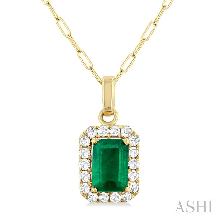 ASHI Emerald Shape Gemstone & Halo Diamond Pendant 58698PPFGPDEMYG-OC