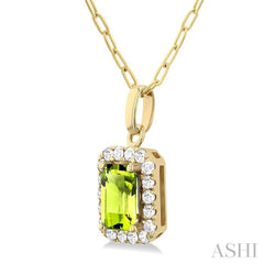 ASHI Emerald Shape Gemstone & Halo Diamond Pendant 58698PPFGPDPEYG-OC