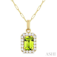 ASHI Emerald Shape Gemstone & Halo Diamond Pendant 58698PPFGPDPEYG-OC