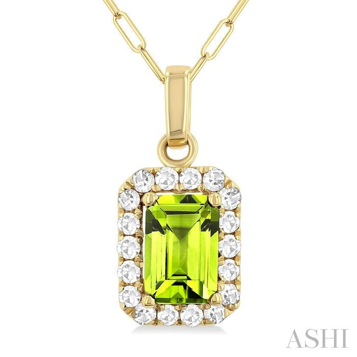 ASHI Emerald Shape Gemstone & Halo Diamond Pendant 58698PPFGPDPEYG-OC