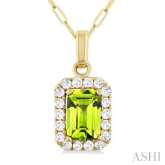 ASHI Emerald Shape Gemstone & Halo Diamond Pendant 58698PPFGPDPEYG-OC
