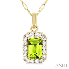 ASHI Emerald Shape Gemstone & Halo Diamond Pendant 58698PPFGPDPEYG-OC