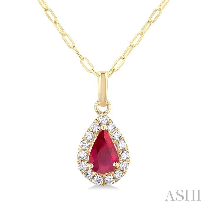 ASHI Pear Shape Gemstone & Halo Diamond Pendant 58698PPFGPDRBYG-PR