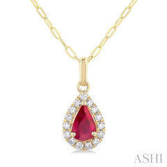 ASHI Pear Shape Gemstone & Halo Diamond Pendant 58698PPFGPDRBYG-PR