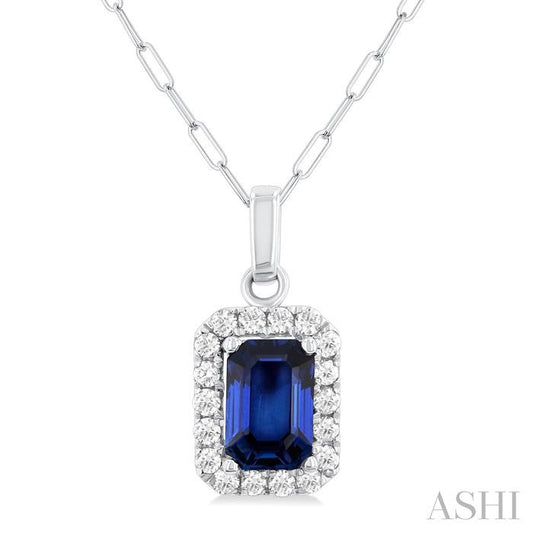 ASHI Emerald Shape Gemstone & Halo Diamond Pendant 58698PPFGPDSPWG-OC