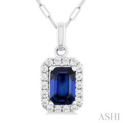 ASHI Emerald Shape Gemstone & Halo Diamond Pendant 58698PPFGPDSPWG-OC