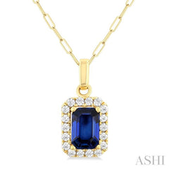 ASHI Emerald Shape Gemstone & Halo Diamond Pendant 58698PPFGPDSPYG-OC