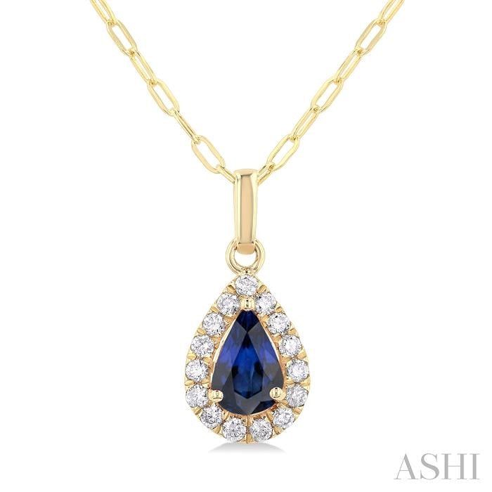 ASHI Pear Shape Gemstone & Halo Diamond Pendant 58698PPFGPDSPYG-PR