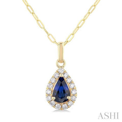 ASHI Pear Shape Gemstone & Halo Diamond Pendant 58698PPFGPDSPYG-PR