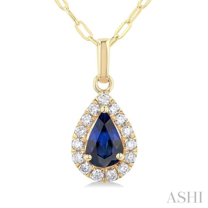 ASHI Pear Shape Gemstone & Halo Diamond Pendant 58698PPFGPDSPYG-PR