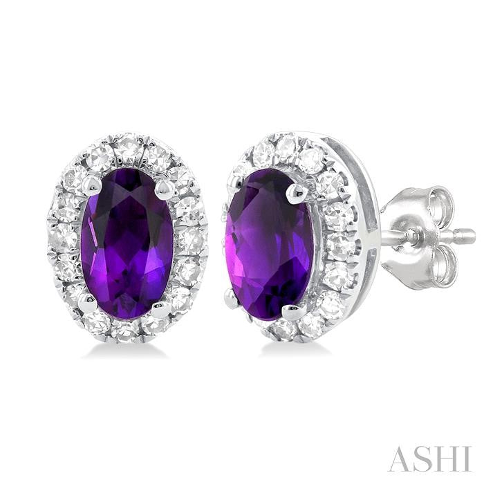 ASHI Oval Shape Gemstone & Halo Diamond Earrings 58698PPFSERAMWG-OV