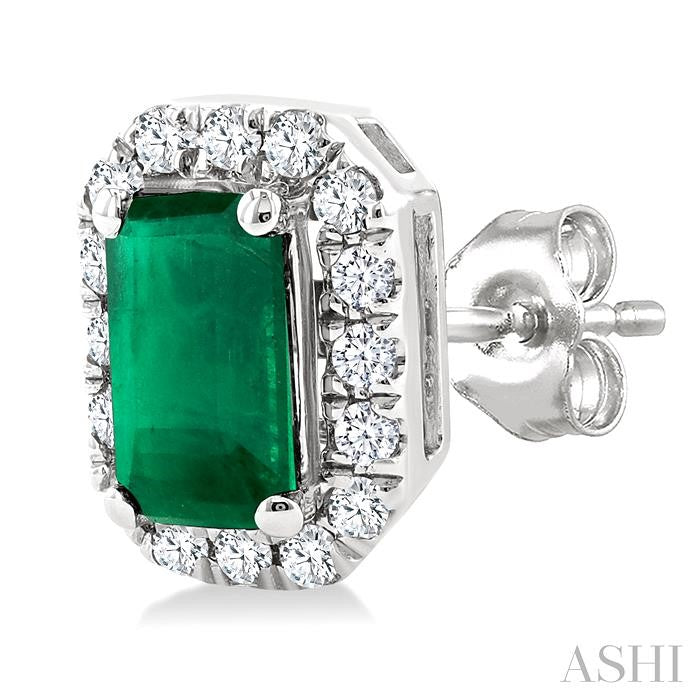 ASHI Emerald Shape Gemstone & Halo Diamond Earrings 58698PPFSEREMWG-OC