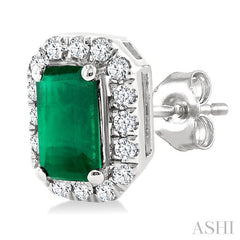 ASHI Emerald Shape Gemstone & Halo Diamond Earrings 58698PPFSEREMWG-OC