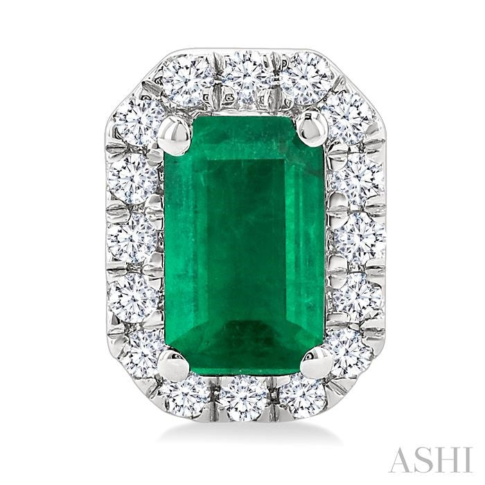 ASHI Emerald Shape Gemstone & Halo Diamond Earrings 58698PPFSEREMWG-OC