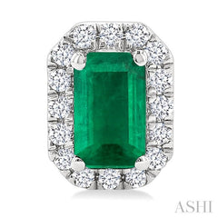 ASHI Emerald Shape Gemstone & Halo Diamond Earrings 58698PPFSEREMWG-OC